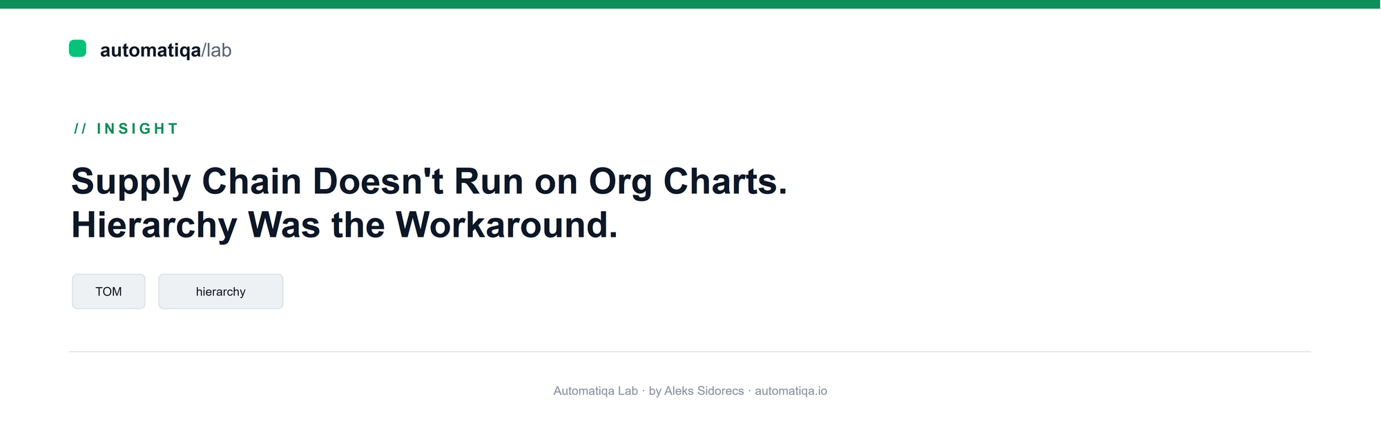 Supply Chain Doesn't Run on Org Charts. Hierarchy Was the Workaround.